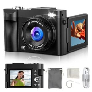 Digital Camera 4K for Photography Vlogging: 48MP Cameras for Video - 16X Zoom Photo Camera Gifts for Teens Ages 8-16 - 180°Flip Screen Compact Cámara - Point and Shoot Digital Cameras for YouTube