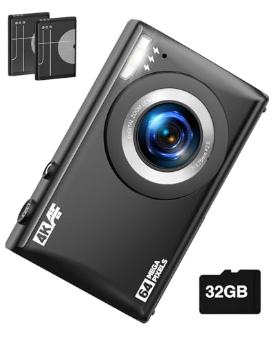 Digital Camera 4K UHD Compact Digital Cameras 64MP Autofocus Mini Photo Camera with 32G SD Card