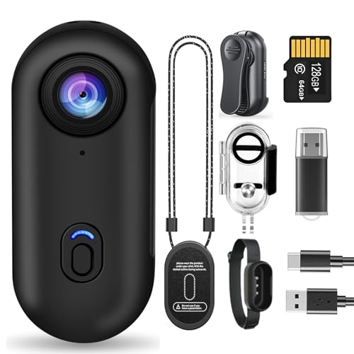 1.26 Oz 128G Tiny Action Camera with Magnetic Design and 360° Rotating Clip - 4K Underwater Camera