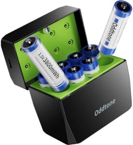 Oddtone 8 Pack 1.5V Lithium AA Rechargeable Batteries with Charger