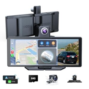 Tucarwyi 10.26" Wireless Portable Carplay Screen CarPlay & Android Auto 360 Rotation 4K Dash Cam 1080p Backup Camera Mirror Link Voice Control