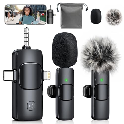 MENERESAS Mini Microphone for iPhone/Android: 3-in-1 Wireless Lavalier Microphone with Noise Reduction and Crystal Sound for Camera