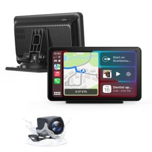 Wireless Carplay Screen for Car 7" Portable Apple Carplay & Android Auto Car Stereo with Backup CameraGPS Navigation/Mirror Link/Voice Control Siri/BT FM