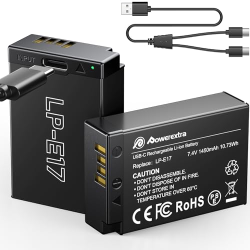 Powerextra LP-E17 Battery 2-Pack 1450mAh with USB-C Direct Charging Compatible with Canon EOS R50 R10 RP R100 R8