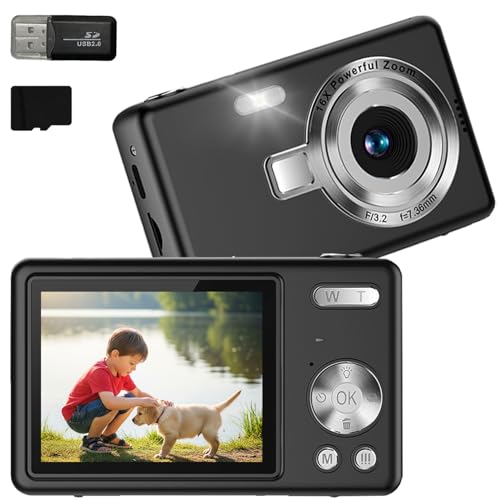 Digital Camera 1080P 44MP Mini Portable Camera for Girls Boys Students with 32GB SD Card & Card Reader Vlogging Camera with 2.4" Screen 8X Zoom Filters LED Fill Light and Anti-Shake