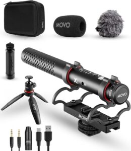 Movo X1 Supercardioid Shotgun Microphone - 3.5mm/XLR/USB-C Camera Mic for DSLR