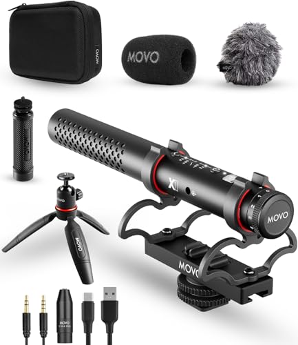Movo X1 Supercardioid Shotgun Microphone - 3.5mm/XLR/USB-C Camera Mic for DSLR