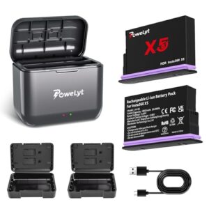 PoweLyt 360 X5 Battery Charger Set 2 Packs 2800mAh Waterproof X5 Batteries and 2 Channels X5 Battery Charger with Battery Case Can Store Misro SD Card Fully Compatible with 360 X5 Action Camera
