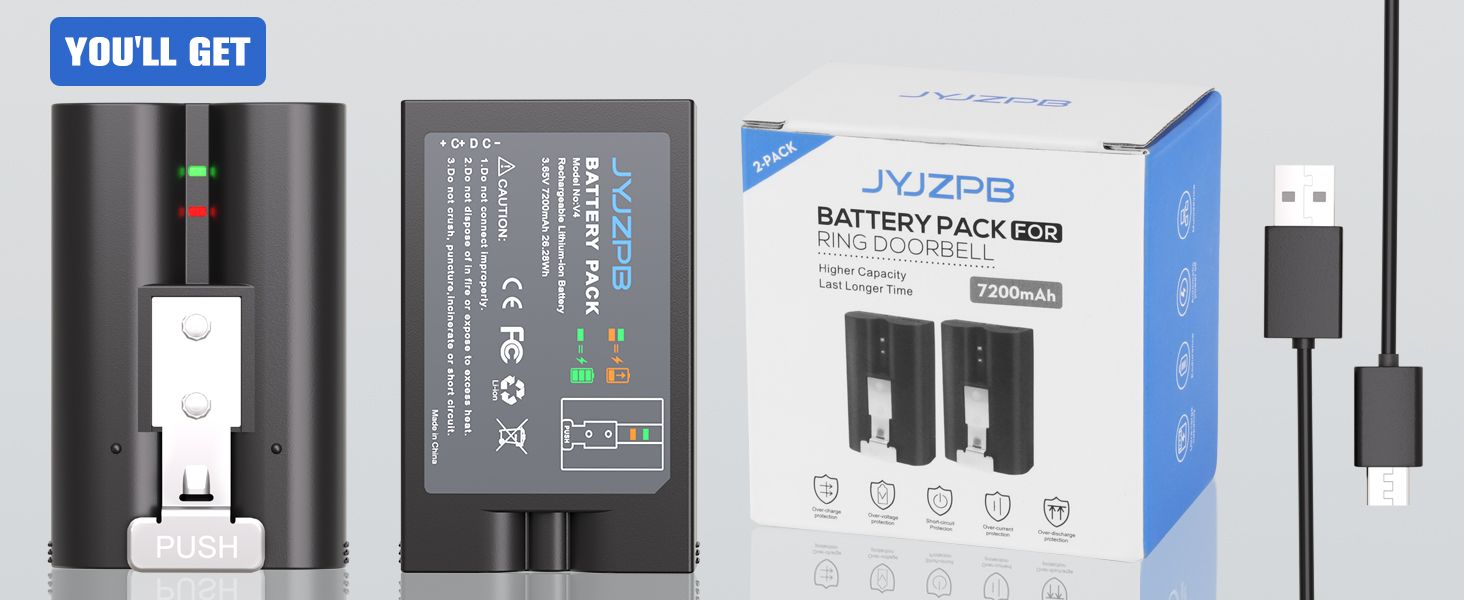 JYJZPB Replacement Battery for Ring Doorbell