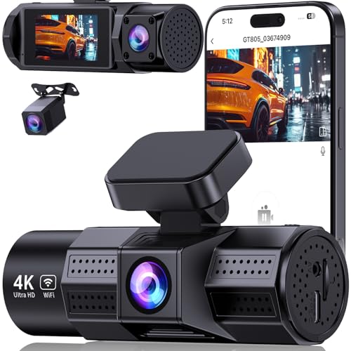 4K Dash Cam WiFi 3 Channel Dash Cam Front and Rear Inside 4K+1080P+1080P