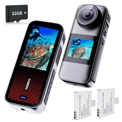 Xilecam Action Camera Dual Screen Sports Camera 32GB Card IP67 Underwater Waterproof Camera with 2 X1350mAh Batteries and Multi-Function Accessory