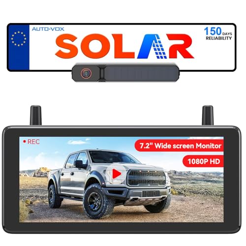 AUTO-VOX 7.2" Solar Wireless Reversing Camera with DVR Loop Recording: HD 1080P