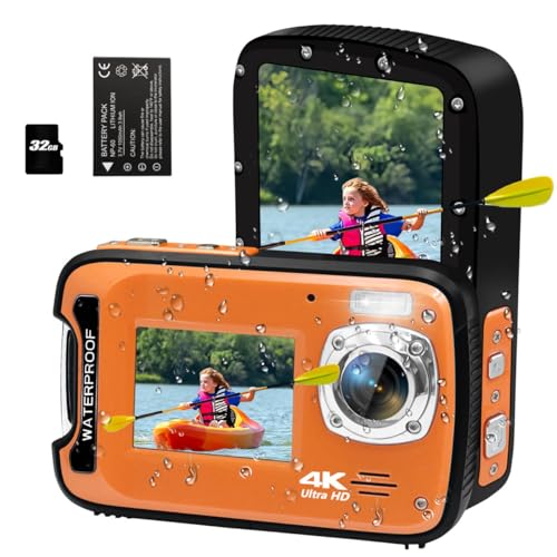 17FT Underwater Camera 4K 48MP Waterproof Camera for Snorkeling,Dual Screen Auto Focus Digital Camera with 32GB Card
