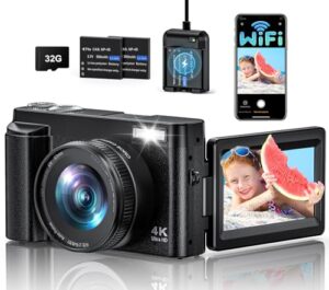CAMKORY Digital Camera 4K 64MP Newly Upgraded Vlogging Camera with WiFi Function for Youtube with 180° Flip Screen