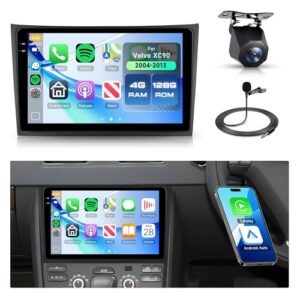 Rimoody 4G 128G Android Car Radio for Volvo XC90 2004-2013 10'' In-Cell Touch Screen Car Stereo with Wireless CarPlay Android Auto GPS/Bluetooth 5.0/FM RDS/EQ/Wi-Fi/Mirror Link/AHD Backup Camera