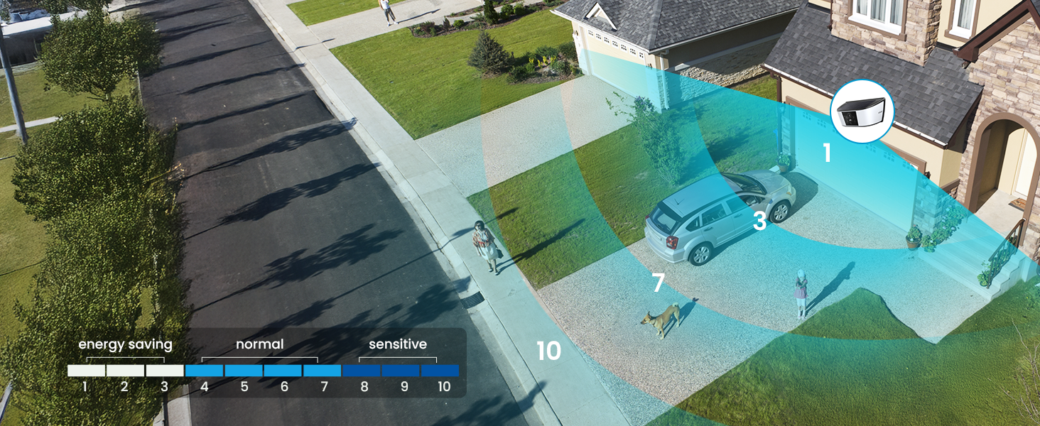 Aerial view sequence showing drone delivery of a package to a residential home. Multiple images track package drop-off from drone to doorstep with blue overlay graphics.