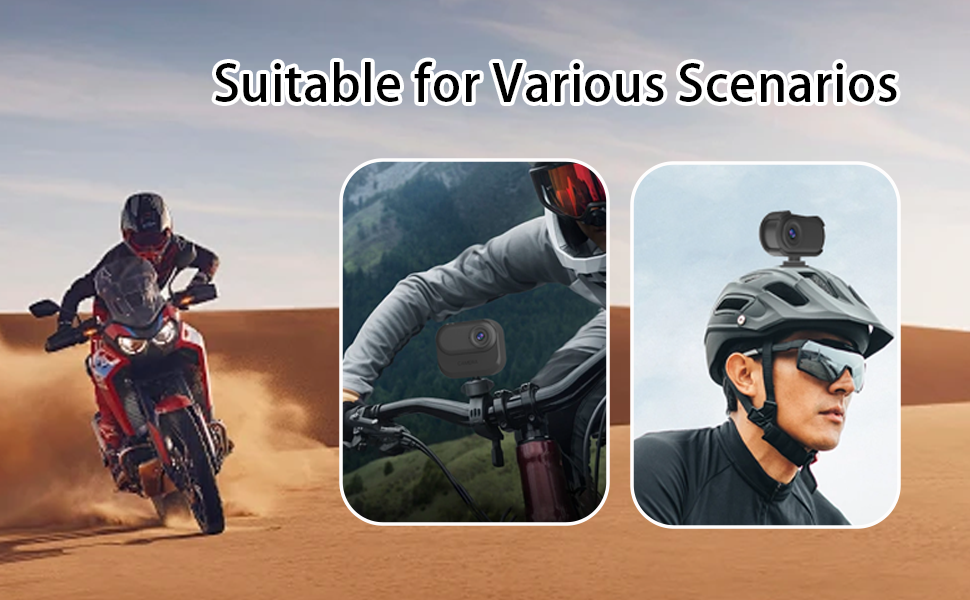Text reads 'Smart Motion Detection/Loop Filming' and 'Auto records after detecting movement, Auto overwrite the oldest when memory is full'. Video player interface showing outdoor activity clips with people hiking and exercising.