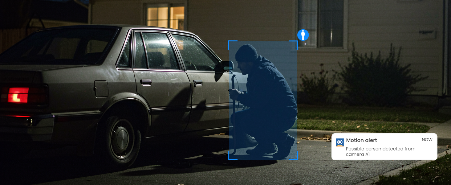 Nighttime scene showing car with emergency situation, digital overlay indicating assistance or service call being made.
