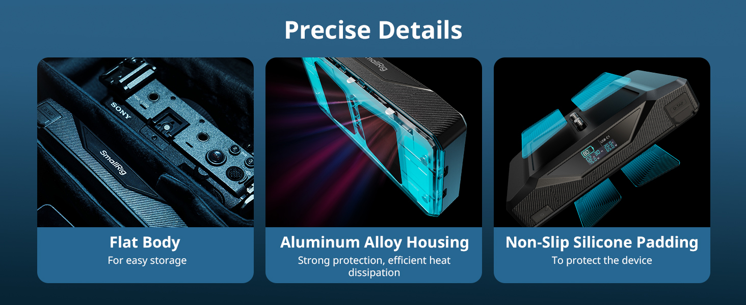 Text reads 'Precise Details'. Horizontal banner with multiple technical interface or software screenshots in blue and black tones, showing various menu options and settings panels.