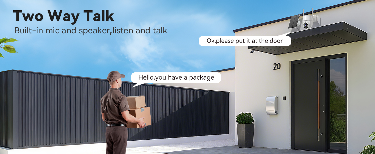Text reads 'Image 3' and 'Two Way Talk'. Security intercom system installed on black corrugated metal gate next to white building entrance.