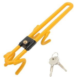 Steering Wheel Lock Twin Bar Car Anti-Theft Locks High Visibility Yellow High Security Steering Wheel Locks Universal Fit 2 Keys for Cars Vans SUVs and 4x4s