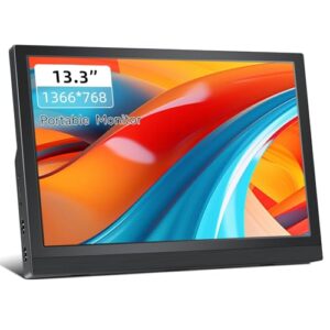 HDMI Portable Monitor 13.3 Inch HD 1366x768 External Small HDMI Monitor for Laptop Computer PS4 Raspberry Pi CCTV Windows 7/8/10