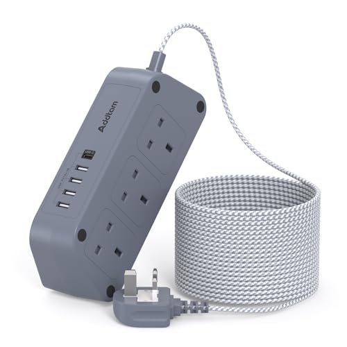 Gray Extension Lead with USB Slots,6 Way Outlets 5 USB(5A
