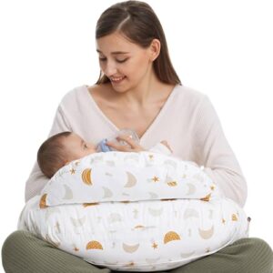 momcozy Nursing Pillow With Breastfeeding - Ergonomic Support & Original Security Fence to Baby' Safety - Making Breastfeeding Easy and Comfort for Mom & Baby - Removable Cotton Cover