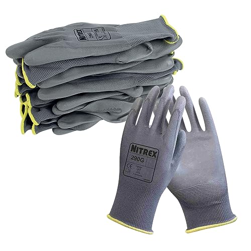 NITREX 290G Work and Safety Gloves - 10 Pairs - General Handling Gloves with Polyurethane Palm Coating - Abrasion and Tearing Resistance - Mechanical and Industrial Protection - Size 11