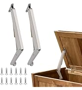 Hydraulic lift supports for furniture, featuring two silver-colored metal arms with adjustable pistons. Includes mounting screws and an image demonstrating use on a toy chest.