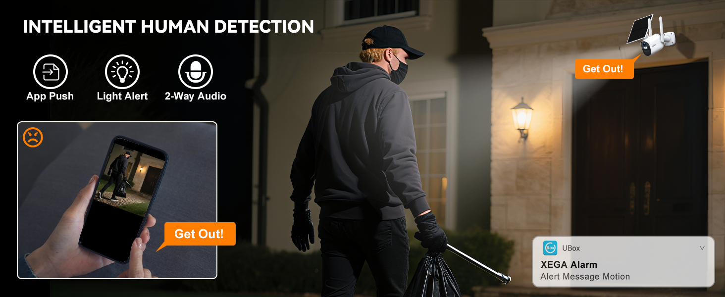 Text reads 'Image 4' and 'INTELLIGENT HUMAN DETECTION'. Dark surveillance footage showing detection boxes and monitoring interface elements.