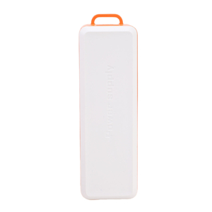 Minimalist white rectangular wall-mounted panel or board with orange accent on top