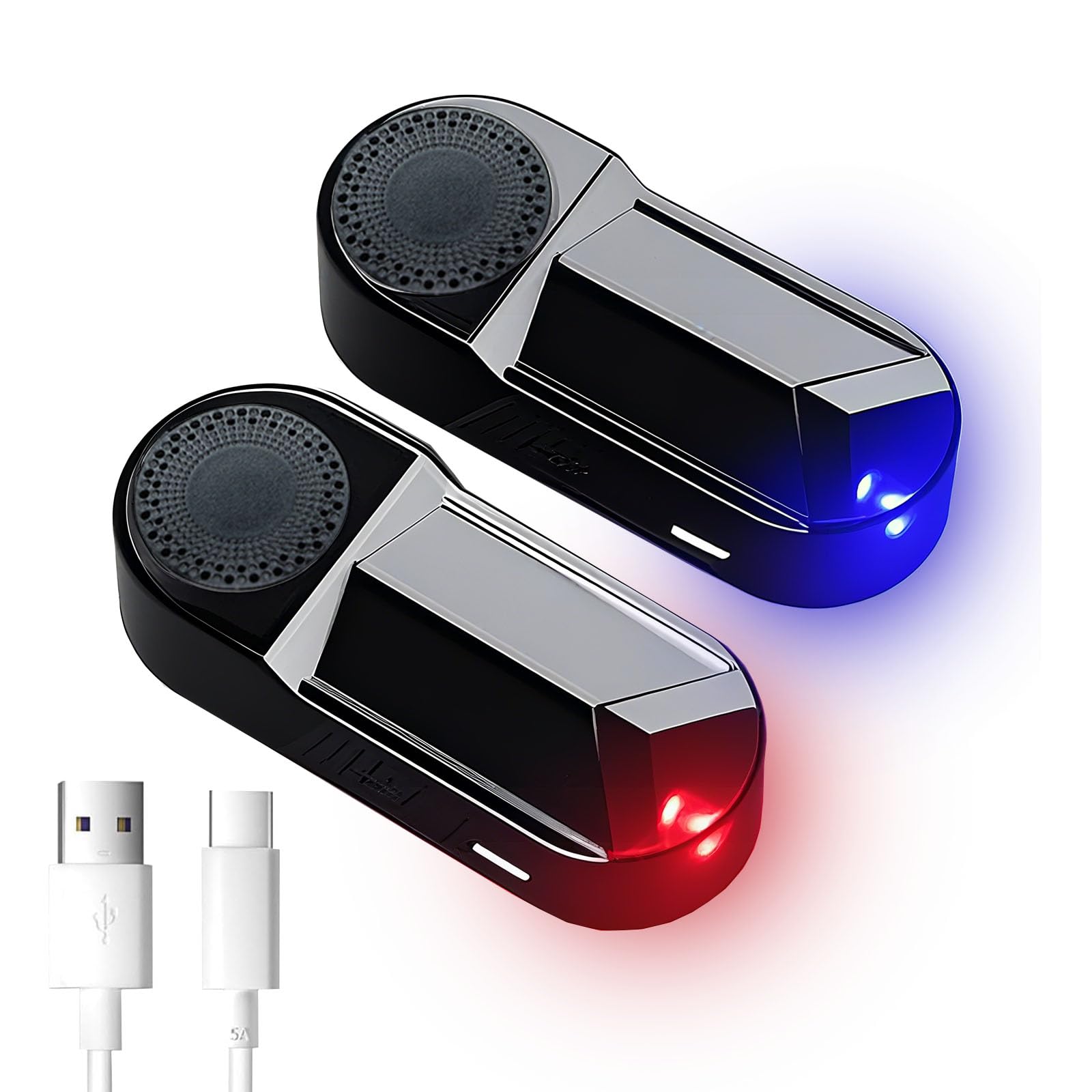 JinRui-T 2PCS Solar Power Fake Car Alarm LED Light Simulated Dummy Warning Anti-Theft LED Flashing Security Light Car Alarm Lamp Anti-Theft Measures with USB Port Blue & Red Light (Ocean Fragrance)
