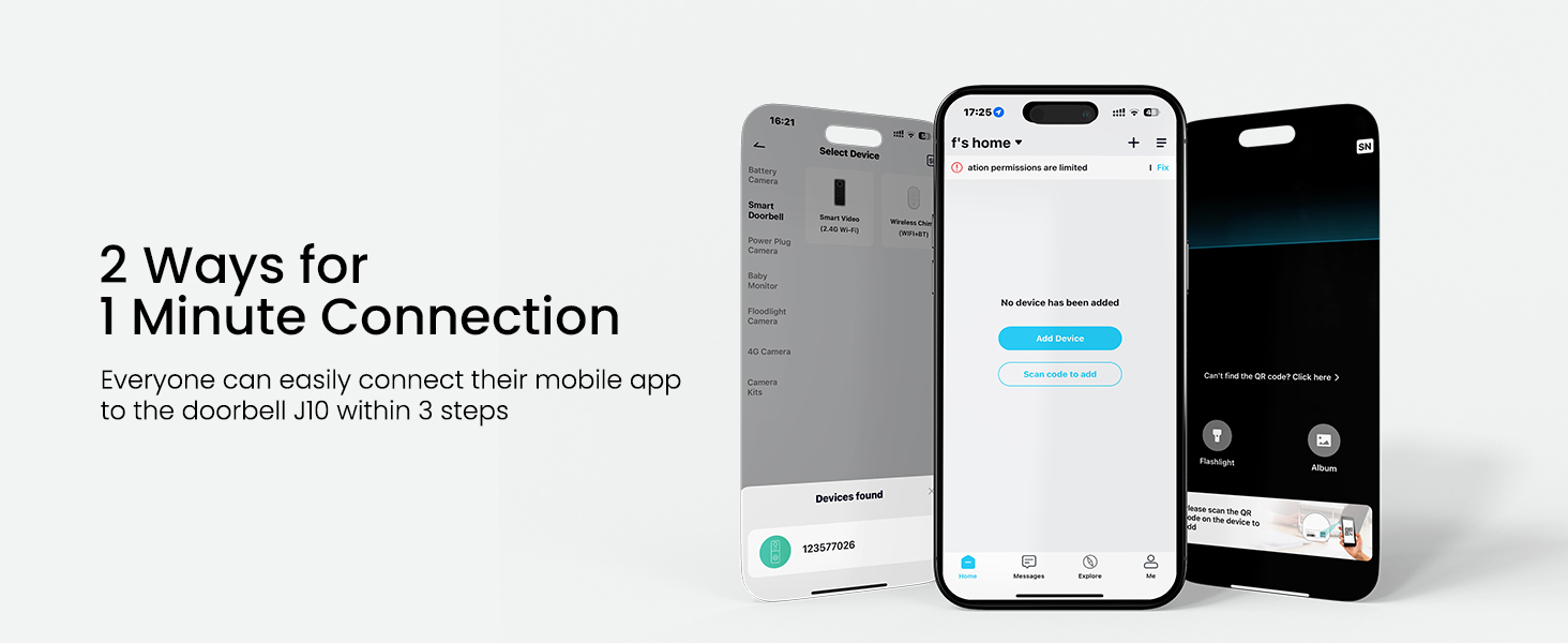 Text reads '1 Minute Connection'. Series of mobile app interface screenshots showing connection setup process on dark and light backgrounds.