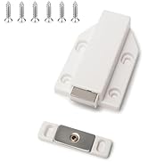 Cabinet hinge hardware with mounting screws. Shows detailed view of metal hinge mechanism and included installation screws.