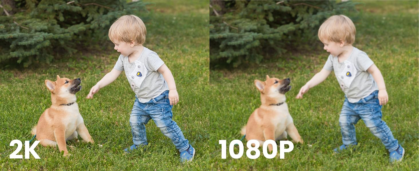 Text reads '2k' and '1080p'. Sequence showing outdoor activity on grass with movement captured in multiple frames.