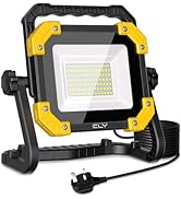 CLV 60W LED Work Light 5200LM, Job Site Light, Plug in Folding FloodLight, Portable Stand Work Li...