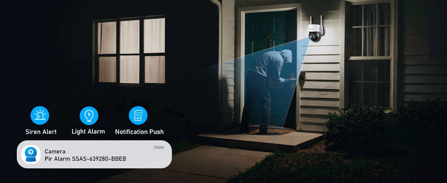 Dark nighttime scene showing illuminated dots or lights against a window or building backdrop, with interface elements visible.