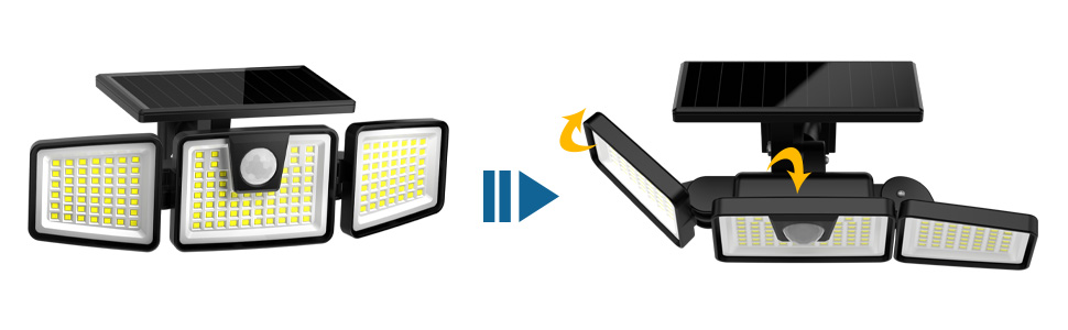 Split image of outdoor lighting in rainy conditions. Left shows bright white lights, right shows dimmer street scene with reflections.