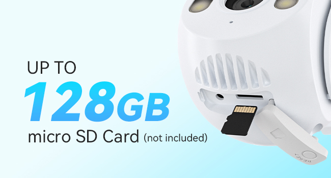 Close-up of a device's micro SD card slot, highlighting compatibility with cards up to 128GB capacity. Card not included in image.