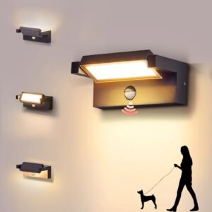 Outside Lights with Motion Sensor Black - Adjustable PIR Outdoor Wall Light Mains Powered