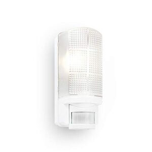 Motion Outdoor Lights Mains Powered - PIR Lights Outdoor - Bulkhead Wall Lights with Motion Sensor - IP44 Rated Security Lights - White Finish - E27 LED Compatible            [Energy Class A]