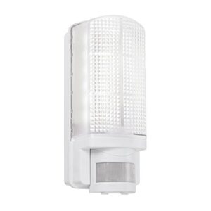 Modern Outdoor Heavy Duty White Plastic IP44 Rated Movement Sensor Bulkhead Security LED Wall Light - Equipped with PIR Motion Detector            [Energy Class A++]