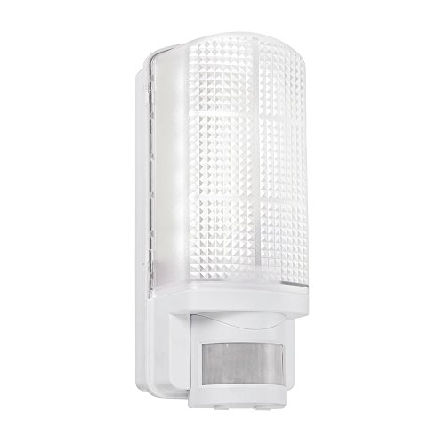 Modern Outdoor Heavy Duty White Plastic IP44 Rated Movement Sensor Bulkhead Security LED Wall Light - Equipped with PIR Motion Detector            [Energy Class A++]