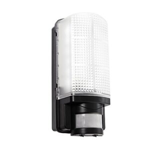 Modern Outdoor Heavy Duty Black Plastic IP44 Rated Movement Sensor Bulkhead Security LED Wall Light - Equipped with PIR Motion Detector            [Energy Class A++]