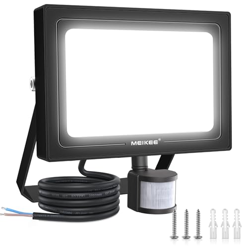 MEIKEE 50W Security Lights Outdoor Motion Sensor 4700 Lumen Daylight White 6500K Night Detection Fixed 30 Seconds Delay PIR Floodlights Outdoor IP66 Waterproof for Garden Garage Driveway            [Energy Class E]