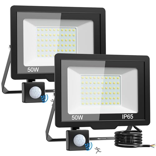 Security Lights Outdoor Motion Sensor - 50W Ultra-Bright Pir Led Lights Outside Mains Powered - Ip65 Waterproof Floodlights for Garden Garage Backyard Patio Forecourt Courtyards