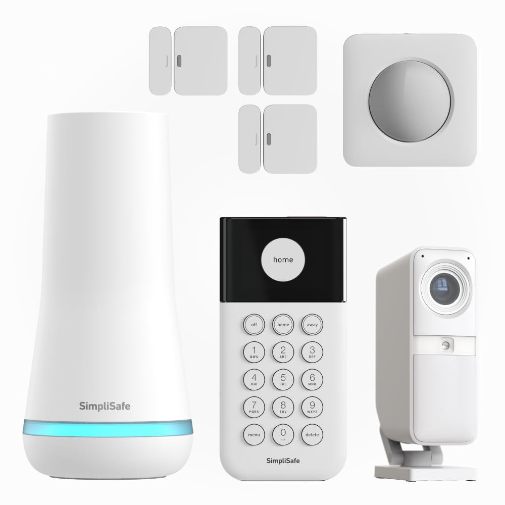 SimpliSafe Wireless Home Security Systems | 7 Piece Smart Home Alarm Systems with HD Indoor Security Camera | Mobile App & Works with Alexa | Professional Monitoring Available | Easy DIY Install