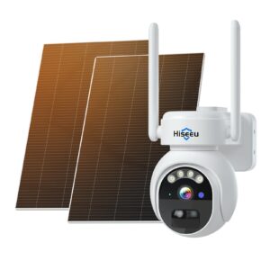Hiseeu 【24/7 Recording+100% Wireless】 4MP Solar Security Camera Outdoor with Rechargeable Battery