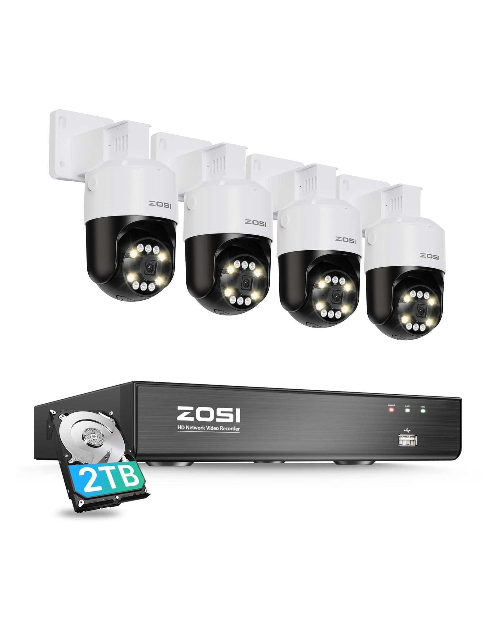 ZOSI 4K Pan/Tilt PoE CCTV Camera System with Person/Vehicle/Pets Detection